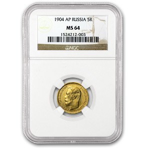 1904 Russia Gold 5 Roubles MS-64 NGC 1904 Russia Gold 5 Roubles MS-64 NGC
