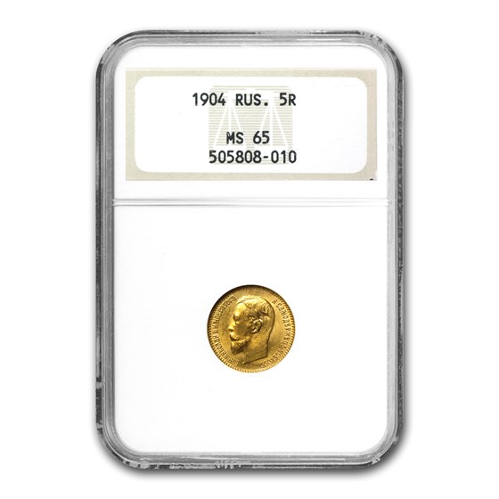 1904 Russia Gold 5 Roubles Nicholas II MS-65 NGC 1904 Russia Gold 5 Roubles Nicholas II MS-65 NGC