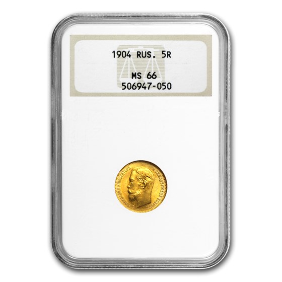 1904 Russia Gold 5 Roubles Nicholas II MS-66 NGC 1904 Russia Gold 5 Roubles Nicholas II MS-66 NGC