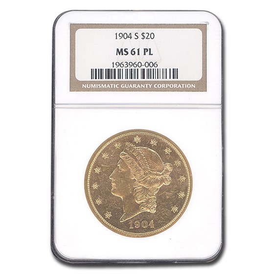 1904-S $20 Liberty Gold Double Eagle MS-61 NGC (PL) 1904-S $20 Liberty Gold Double Eagle MS-61 NGC (PL)