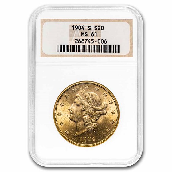 1904-S $20 Liberty Gold Double Eagle MS-61 NGC 1904-S $20 Liberty Gold Double Eagle MS-61 NGC