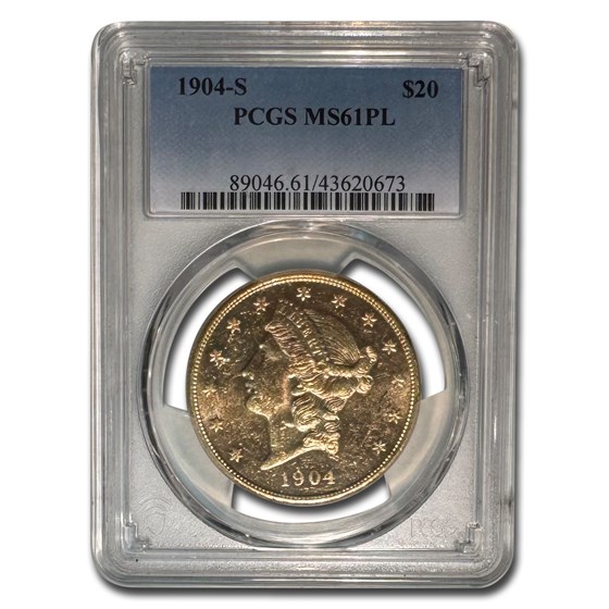 1904-S $20 Liberty Gold Double Eagle MS-61 PL PCGS 1904-S $20 Liberty Gold Double Eagle MS-61 PL PCGS