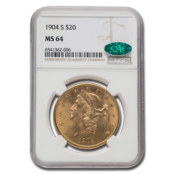 1904-S $20 Liberty Gold Double Eagle MS-64 NGC (CAC)