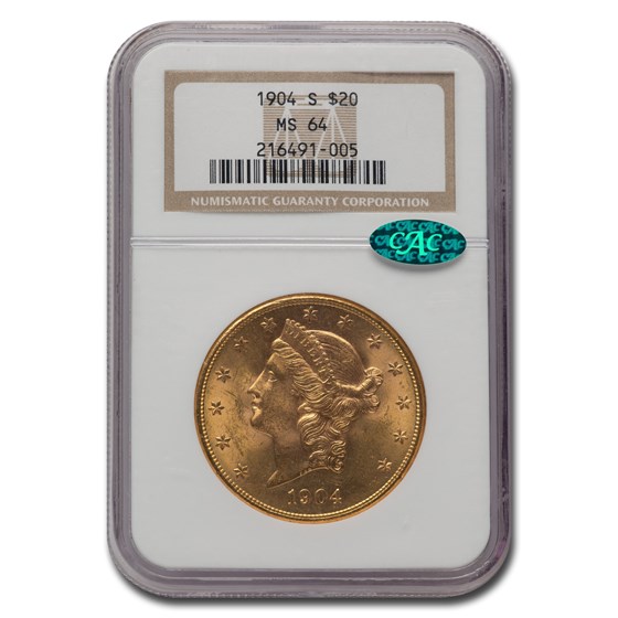 1904-S $20 Liberty Gold Double Eagle MS-64 NGC (CAC) 1904-S $20 Liberty Gold Double Eagle MS-64 NGC (CAC)