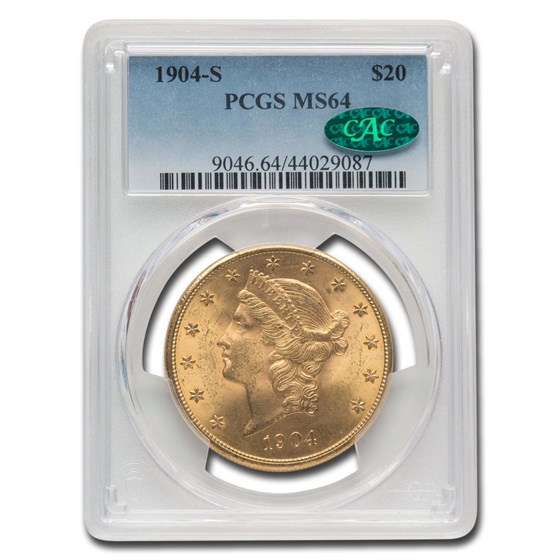 1904-S $20 Liberty Gold Double Eagle MS-64 PCGS CAC 1904-S $20 Liberty Gold Double Eagle MS-64 PCGS CAC