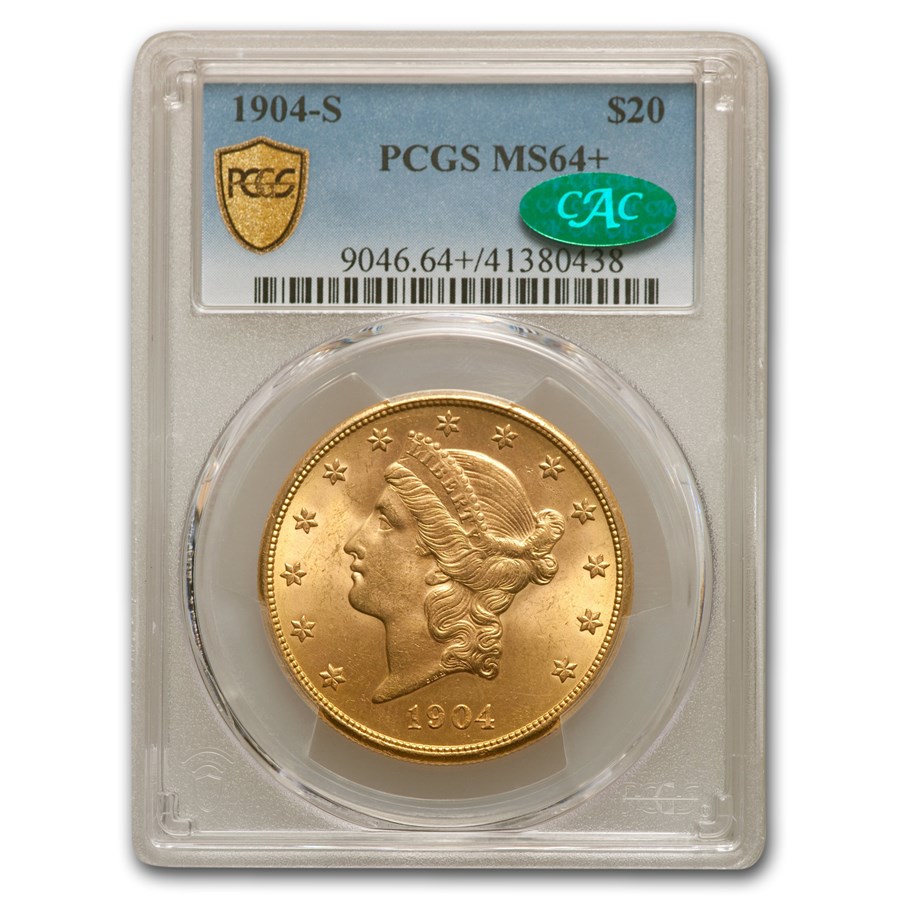 1904-S $20 Liberty Gold Double Eagle MS-64+ PCGS (CAC)
