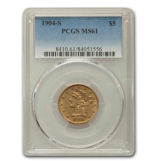 1904-S $5 Liberty Gold Half Eagle MS-61 PCGS 1904-S $5 Liberty Gold Half Eagle MS-61 PCGS