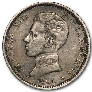 1904(04) Spain Silver Peseta Alfonso XIII VF 1904(04) Spain Silver Peseta Alfonso XIII VF