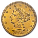 1905 $2.50 Liberty Gold Quarter Eagle MS-63 PCGS