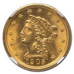 1905 $2.50 Liberty Gold Quarter Eagle MS-66 NGC