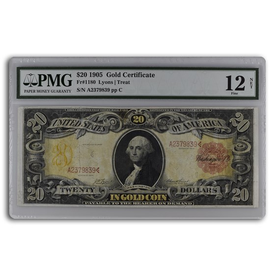 1905 $20 Gold Certificate Technicolor Note F-12 PMG (Fr#1180) Net 1905 $20 Gold Certificate Technicolor Note F-12 PMG (Fr#1180) Net