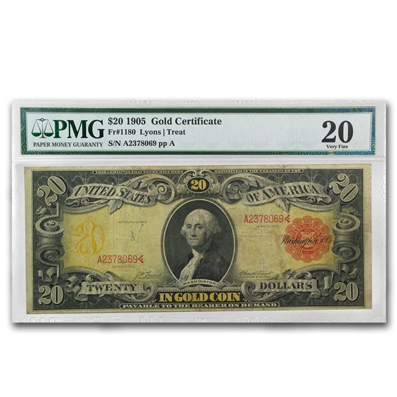 1905 $20 Gold Certificate Technicolor Note VF-20 PMG (Fr#1180) 1905 $20 Gold Certificate Technicolor Note VF-20 PMG (Fr#1180)