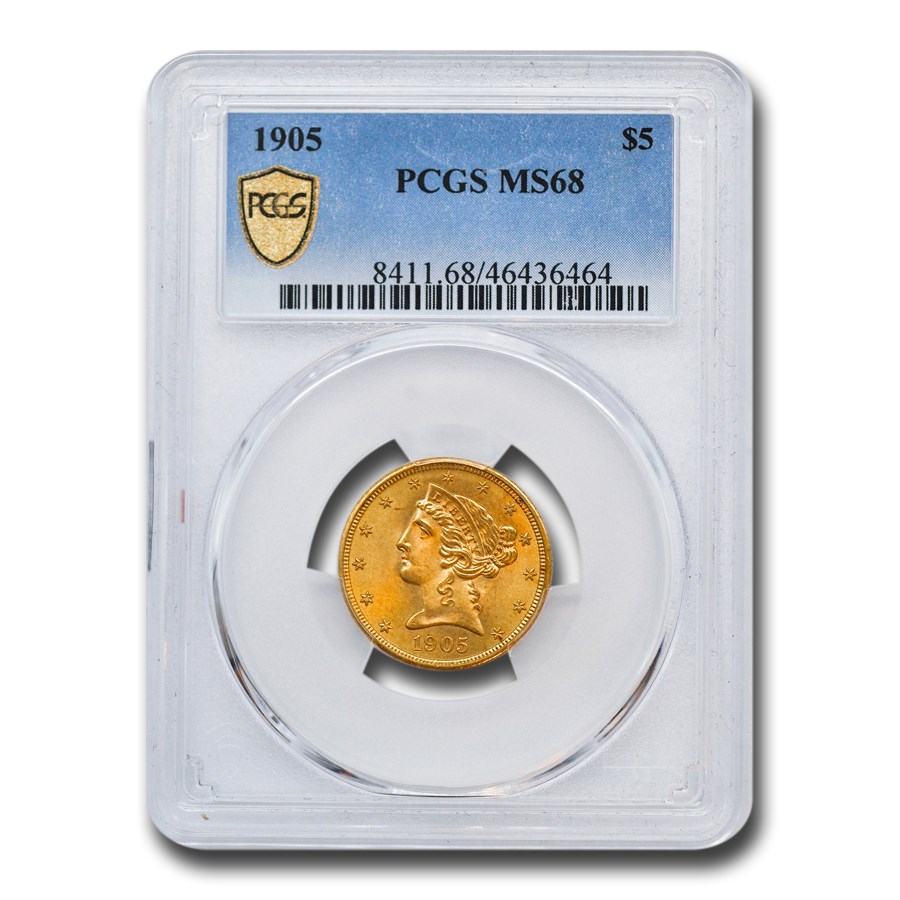 1905 $5 Liberty Gold Half Eagle MS-68 PCGS