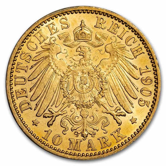 1905-A Germany Prussia Gold 10 Mark Wilhelm II AU 1905-A Germany Prussia Gold 10 Mark Wilhelm II AU