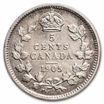 1905 Canada Silver 5 Cents Edward VII AU