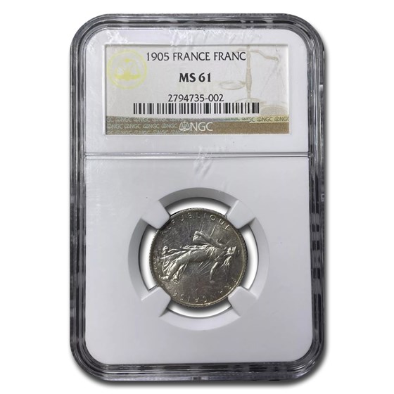 1905 France Silver Franc MS-61 NGC 1905 France Silver Franc MS-61 NGC