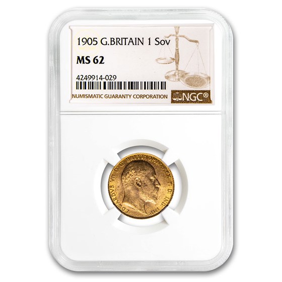 1905 Great Britain Gold Sovereign Edward VII MS-62 NGC 1905 Great Britain Gold Sovereign Edward VII MS-62 NGC