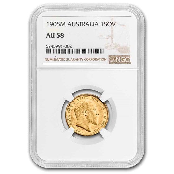 1905-M Australia Gold Sovereign Edward VII AU-58 NGC 1905-M Australia Gold Sovereign Edward VII AU-58 NGC