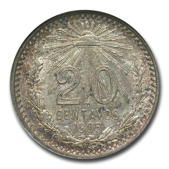 1905 Mexico Silver 20 Centavos MS-63 NGC