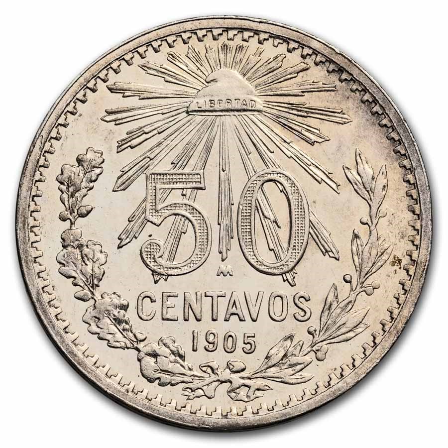 1905 Mexico Silver 50 Centavos AU