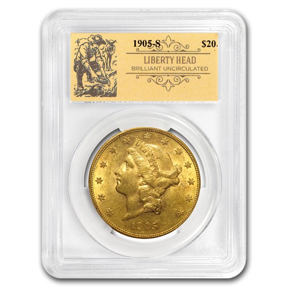 1905-S $20 Liberty Gold Double Eagle BU PCGS (Prospector Label) 1905-S $20 Liberty Gold Double Eagle BU PCGS (Prospector Label)
