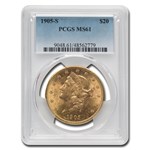 1905-S $20 Liberty Gold Double Eagle MS-61 PCGS