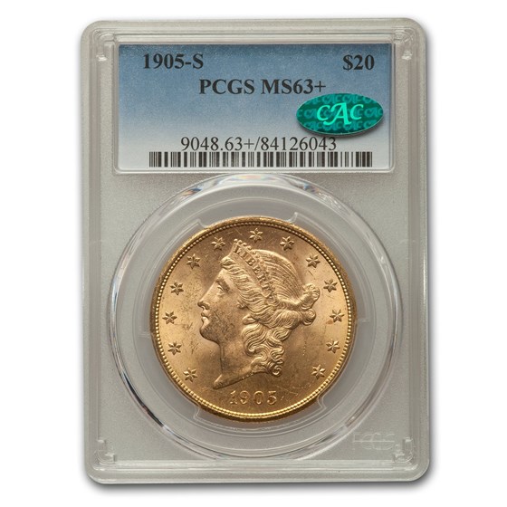 1905-S $20 Liberty Gold Double Eagle MS-63+ PCGS CAC 1905-S $20 Liberty Gold Double Eagle MS-63+ PCGS CAC