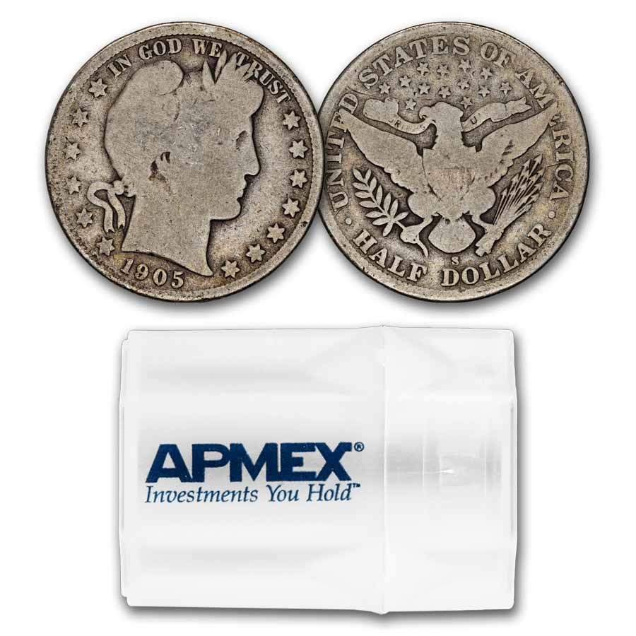 1905-S Barber Half Dollar 20-Coin Roll Avg Circ