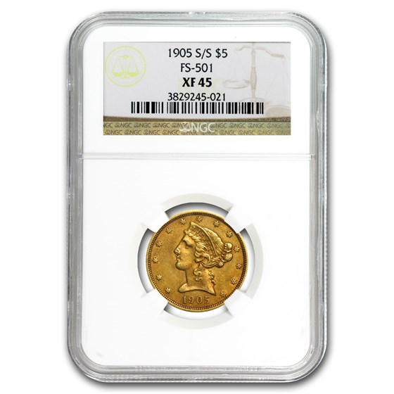 1905-S/S $5 Liberty Gold Half Eagle XF-45 NGC (FS-501 RPM)