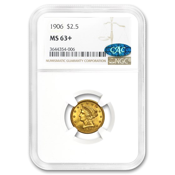 1906 $2.50 Liberty Gold Quarter Eagle MS-63+ NGC (CAC) 1906 $2.50 Liberty Gold Quarter Eagle MS-63+ NGC (CAC)