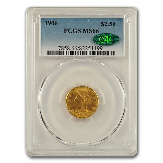 1906 $2.50 Liberty Gold Quarter Eagle MS-66 PCGS CAC 1906 $2.50 Liberty Gold Quarter Eagle MS-66 PCGS CAC