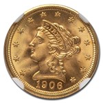 1906 $2.50 Liberty Gold Quarter Eagle MS-67 NGC
