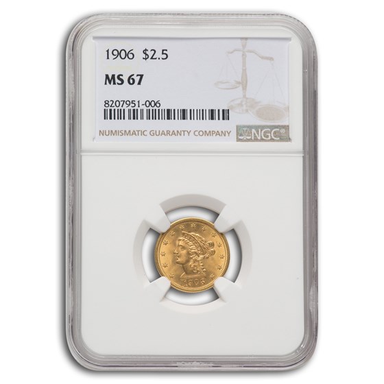 1906 $2.50 Liberty Gold Quarter Eagle MS-67 NGC