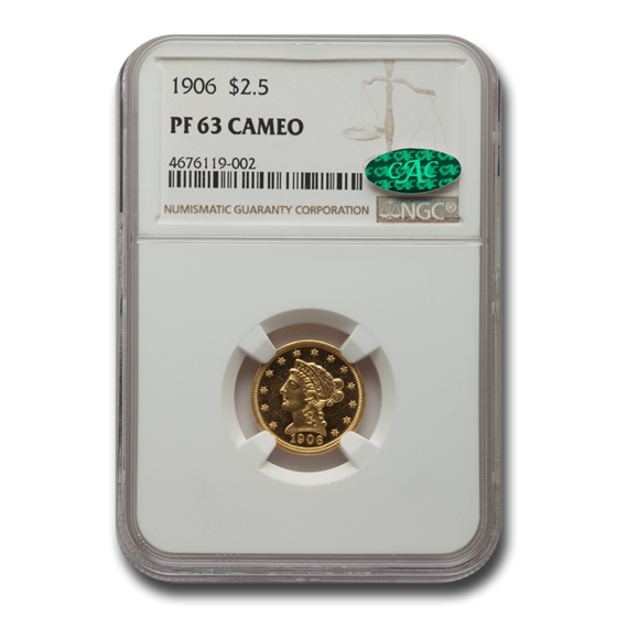 1906 $2.50 Liberty Gold Quarter Eagle PF-63 Cameo NGC CAC 1906 $2.50 Liberty Gold Quarter Eagle PF-63 Cameo NGC CAC
