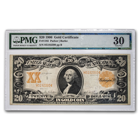 1906 $20 Gold Certificate Washington VF-30 PMG 1906 $20 Gold Certificate Washington VF-30 PMG