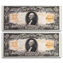 1906 $20 Gold Certificate XF (Fr#1185) 2 Consecutive