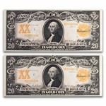 1906 $20 Gold Certificate XF (Fr#1185) 2 Consecutive