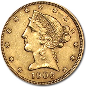 1906 $5 Liberty Gold Half Eagle AU 1906 $5 Liberty Gold Half Eagle AU