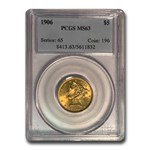 1906 $5 Liberty Gold Half Eagle MS-63 PCGS