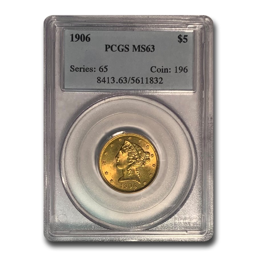 1906 $5 Liberty Gold Half Eagle MS-63 PCGS