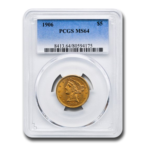 1906 $5 Liberty Gold Half Eagle MS-64 PCGS 1906 $5 Liberty Gold Half Eagle MS-64 PCGS
