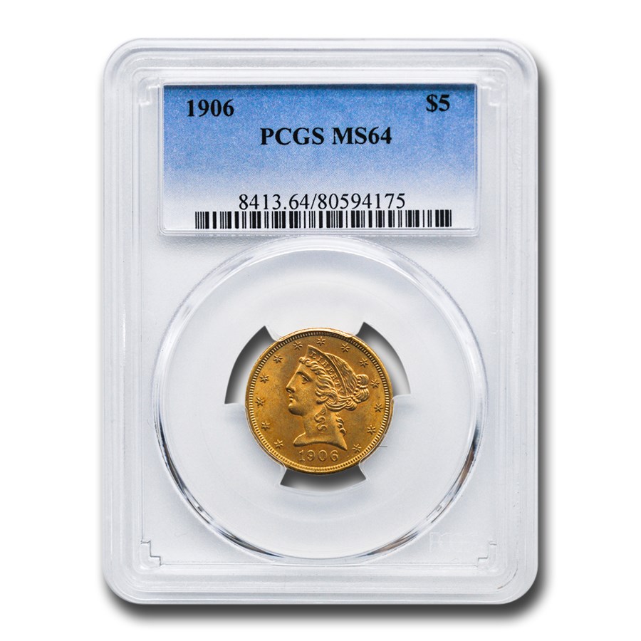 1906 $5 Liberty Gold Half Eagle MS-64 PCGS