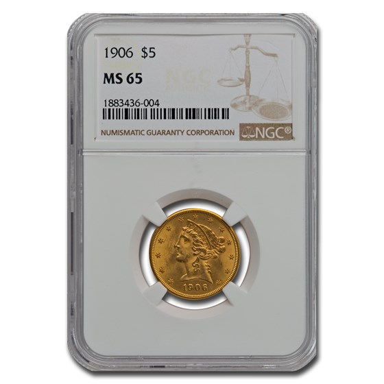 1906 $5 Liberty Gold Half Eagle MS-65 NGC 1906 $5 Liberty Gold Half Eagle MS-65 NGC