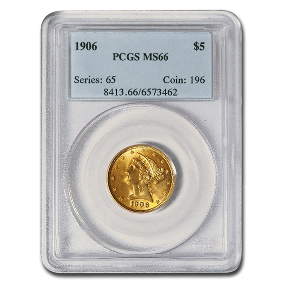 1906 $5 Liberty Gold Half Eagle MS-66 PCGS 1906 $5 Liberty Gold Half Eagle MS-66 PCGS