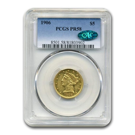 1906 $5 Liberty Gold Half Eagle PR-58 PCGS CAC 1906 $5 Liberty Gold Half Eagle PR-58 PCGS CAC