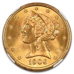 1906/6 $5 Liberty Gold Half Eagle MS-67* NGC (FS-301, Fivaz)