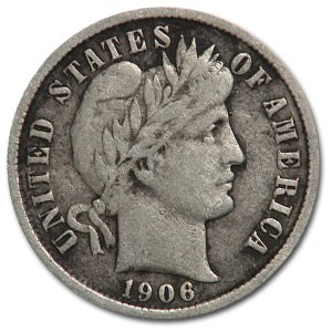 1906 Barber Dime Fine