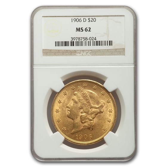 1906-D $20 Liberty Gold Double Eagle MS-62 NGC 1906-D $20 Liberty Gold Double Eagle MS-62 NGC