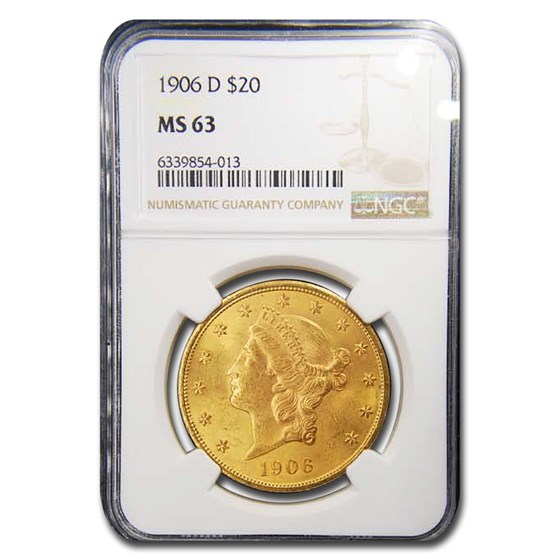 1906-D $20 Liberty Gold Double Eagle MS-63 NGC 1906-D $20 Liberty Gold Double Eagle MS-63 NGC