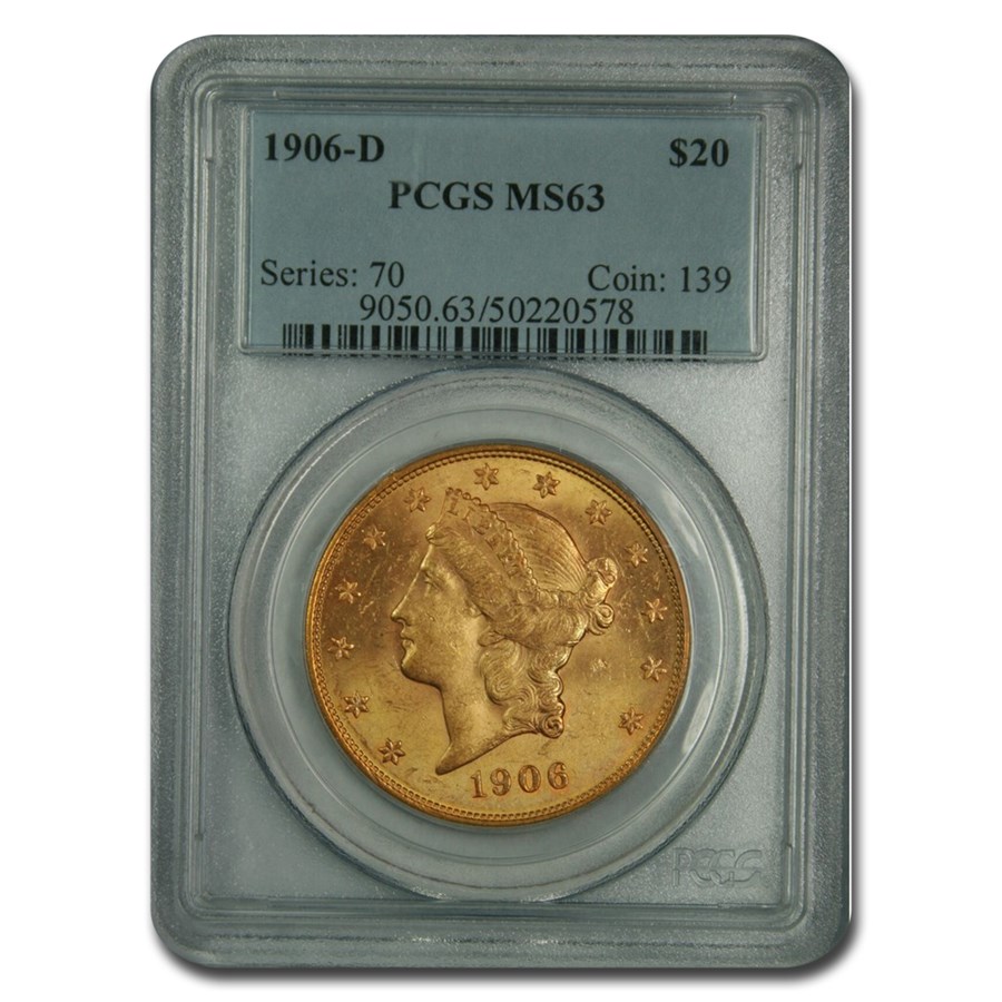 1906-D $20 Liberty Gold Double Eagle MS-63 PCGS